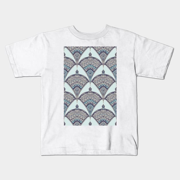 Deco Doodle in Aqua, Cream & Navy Blue Kids T-Shirt by micklyn